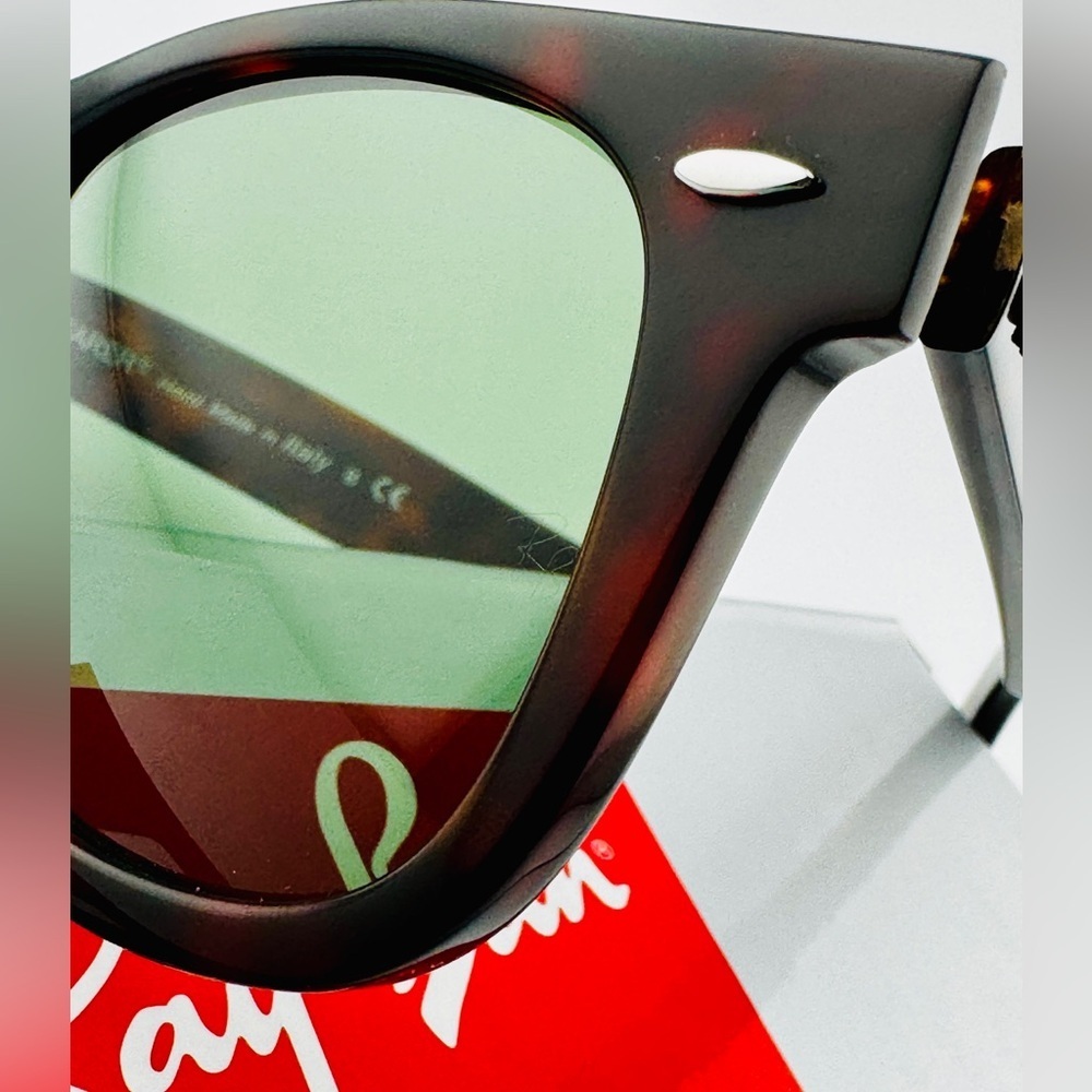 Ray-Ban Sunglasses RB2140 Original Wayfarer Tortoise Frame Green Lenses 50mm - Picture 13 of 14